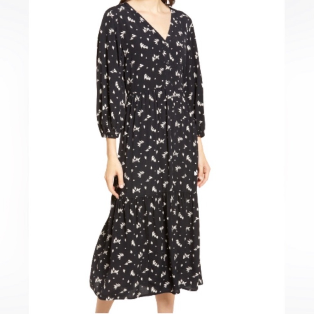 CHELSEA 28 Dress Small Fall 3/4 Sleeves Maxi Botanical